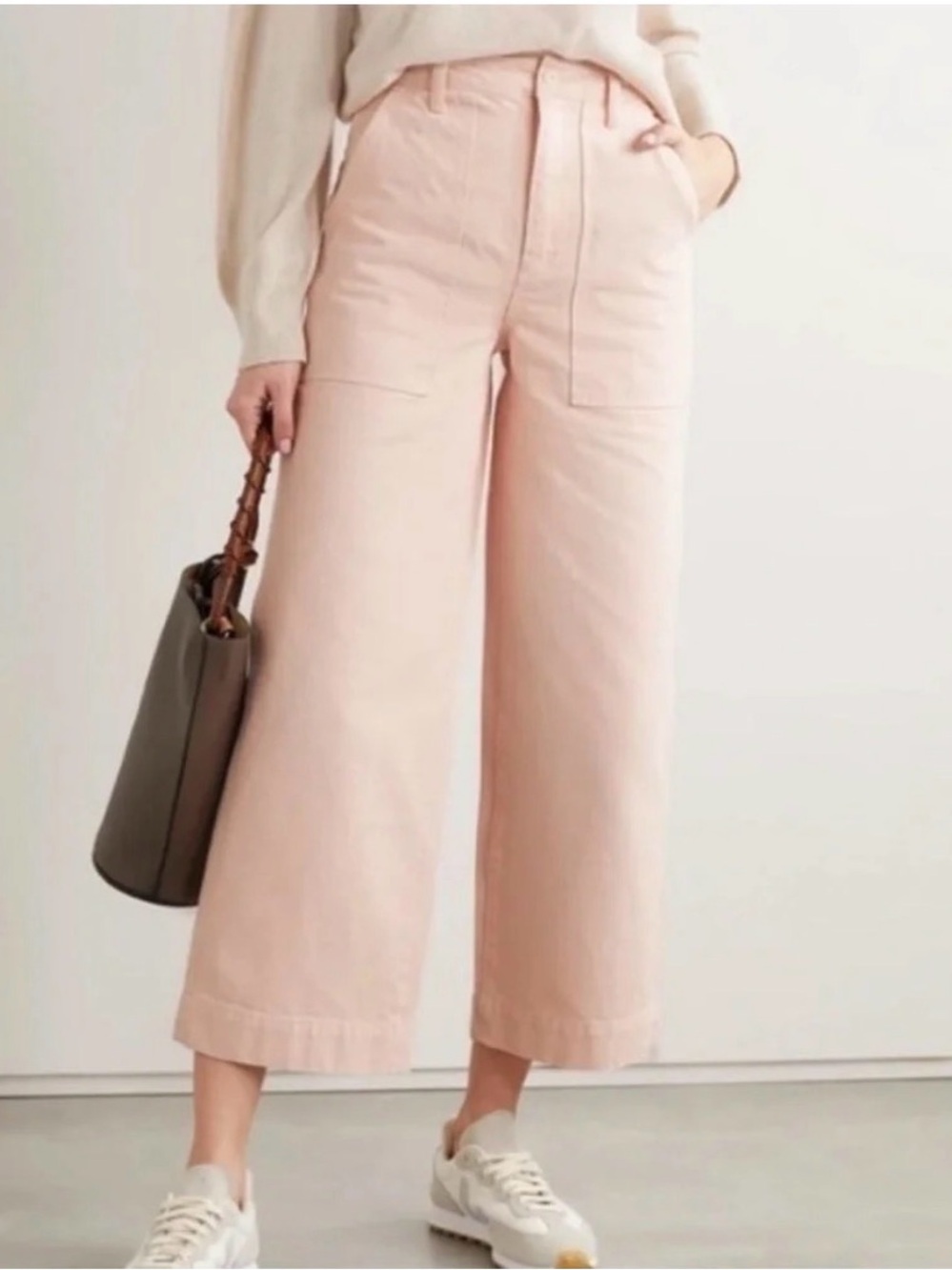 Alex Mill Patrick Washed Denim Pant Pale Pink, Size 0 - High Rise Wide Leg Jeans